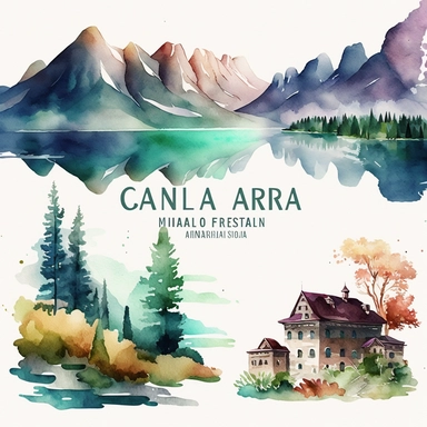 watercolor clipart North America, Europe, and Asia landscapes, digital illustration, 8k, hd 1:3 v5