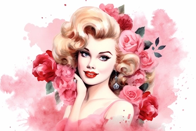 1950s Pin up girl valentines day watercolor clipart