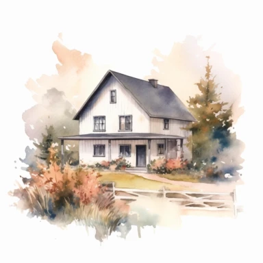 beautiful minimalistic watercolor farmhouse clipart