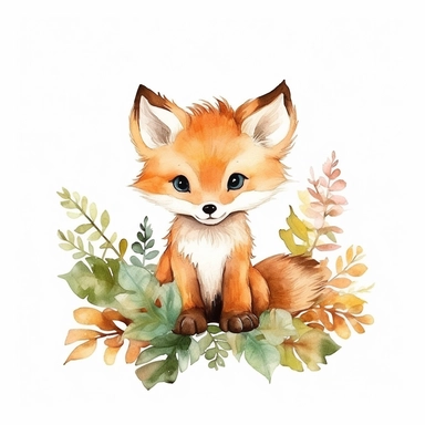 watercolor summer baby fox woodland creature on white backgroung, nursery decor, baby shower clip art, cute design