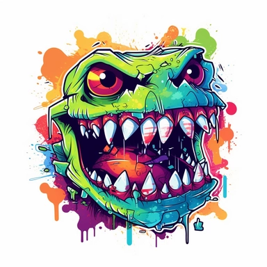 monster sharp teeth neon colors happy kid kawai zombie clipart white background