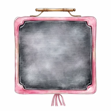 a classroom blackboard with a pink frame on a white background, soft colors, watercolor by Nita Engle, Clipart style, vectorized with white background,