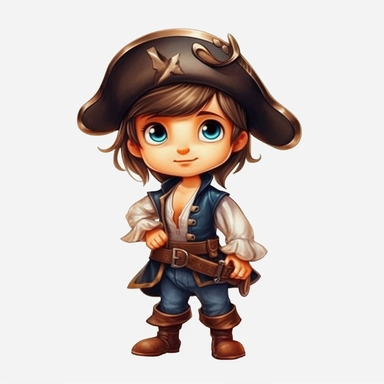 pirate cute boy sublimation clipart, detail, illustration style, high solution, on the white background