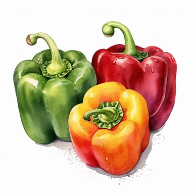 n enchanting watercolor, hyper - realistic clipart image with a white background and white margins, featuring stuffed bell peppers with quinoa, vegetables, and lean ground turkey. The ultra - detailed, hand - drawn elements capture the textures and colors of the peppers and stuffing. Use a whimsical touch to add a playful charm, and bold shades of various colors to create an appealing and visually captivating image