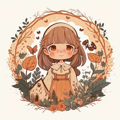 Unique Super Adorable little cute bueautifull cottagecore Girl portrait Clipart on white background, character design, warm tones and orange colors, orange and blue tones, gouache painting, cel shading, vector, clipart, 8k, line art, sacred geometry, transparent background, In the style of, ghibli style, miyazaki, Ryo Takemasa, xuan loc xuan, Lisa Audit, Anastasia Suvorova, Jon Klassen, greg tocchini, ultra - detailed, best quality, well composed, vibrant color tone, elaborate, vibrant colors, h