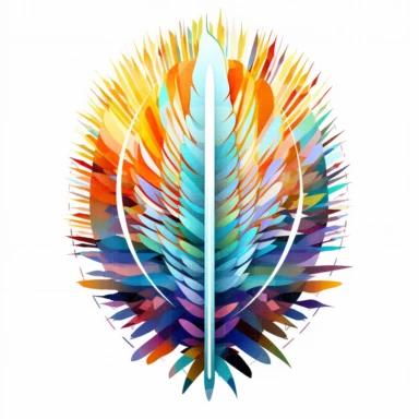clipart of geometric feather, matrix code, intricate, vibrant chakra colors, sacred geometrical patterns, on white background