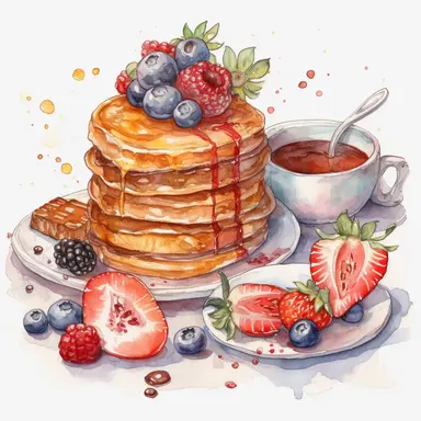 watercolor, breakfast and the desserts illustration, in the style of fluid watercolor washes, red and beige, detailed designs, multiple screens commission for, vividly bold designs png Full body realistic cartoon in 32K UHD cute. 15 cm thick outline. Black color. There was no shadow on the ground. 8k with realistic watercolors and detailed illustrations. PNG clipart, transparent white background