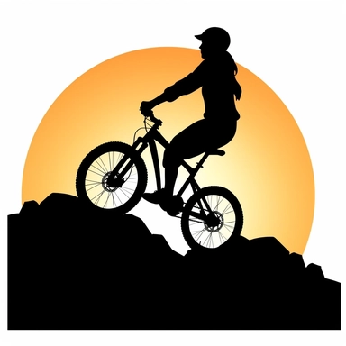 woman mountain biker popping a wheelie silouette clipart