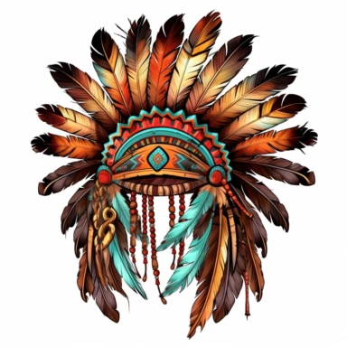 Cute Beautiful Native American Feather Headdres Sublimation Clipart,Cartoon, hyper realistic, intricate detail, illustration style,high solution,on the white backgroundv