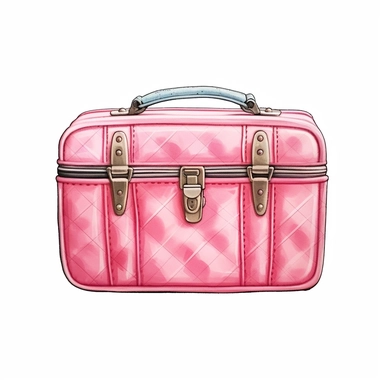 Travel Watercolor Clipart, small cosmetic bag, 19 Pink girly, single object, isolated on white background, highly detailed, hand painted watercolor illustration by Cath Kidston, Emma Bridgewater, white background for removing background - - no text shadow font watermark