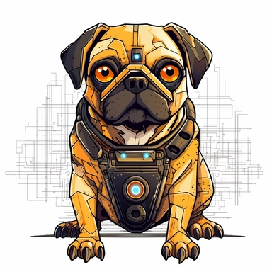 adorable simple cyberpunk pug dog clipart, white background, adobe illustrator vector