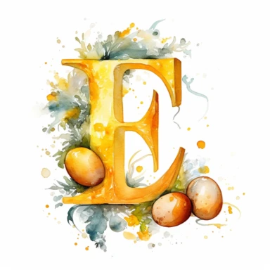 Clipart, Watercolor the letter e with eggs and yolk around it