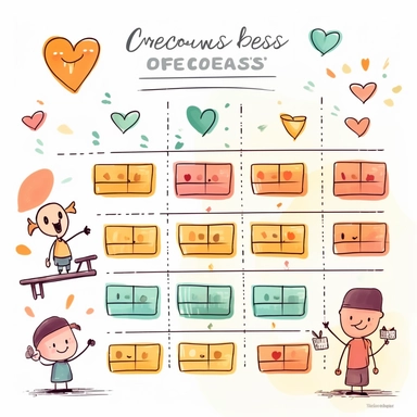 a goodness chart to track acts of kindness and good deeds throughout the week, flat vector clipart for kids, Minimalist cartoon style, creative design with watercolors, on white background
