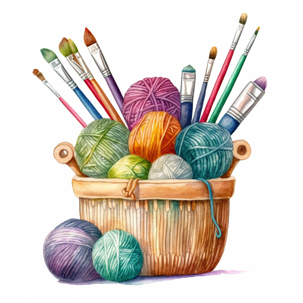 Watercolor Knitting And Crocheting Tools Set Wooden Knitting