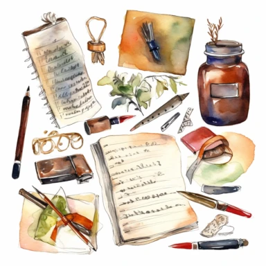 watercolor Writing Journal Clipart, white background