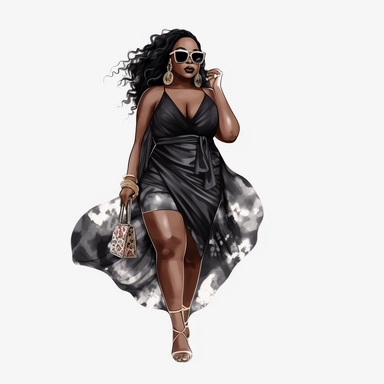 fat Luxury Fashion black girl, Black woman png, full body, Fashion clipart girl, Boss lady clipart, full body, stylish, beautiful black woman, girl boss, clip art,highly detailed, clip art, watercolor art, high definition, white background, transparent background, art