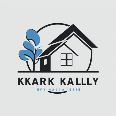 a minimal vector logo for a real estate company KN REALTY, blue sarif, black outline of a house, white background, simple clipart style