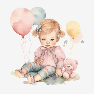 cute childish cartoon watercolor clipart for a baby for 1 year old - birthday mama sublimation png