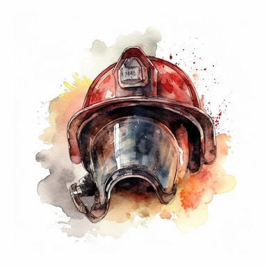 firefighter helmet, watercolor, clipart