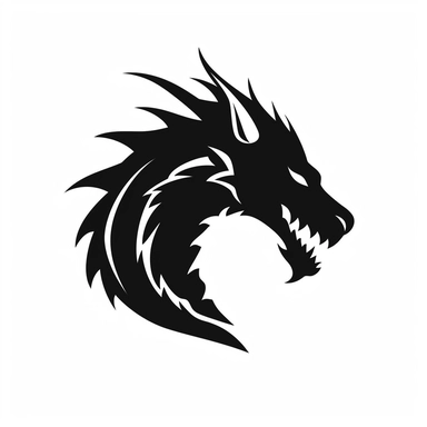 minimalist epic dnd dragon head silhouette for small prints, side view, simplified, iconographic symbolism, clipart, black and white, white background