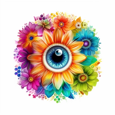rainbow eyeball flower, clipart, white background