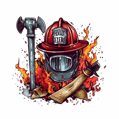 firefighter firemen elements firefighter hat mask axe waterholes cartoon clipart vector hand drawn water painting