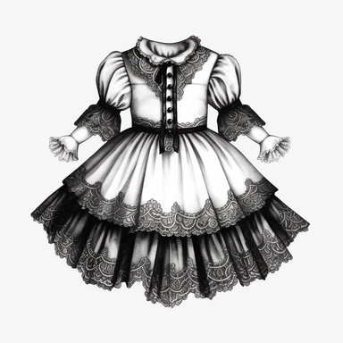 vintage gothic baby dress, victorian, dark fantasy, clipart, white background