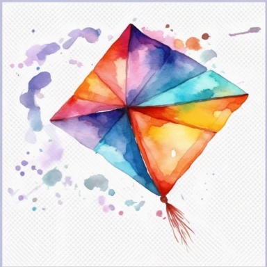 watercolor colorful clipart of a colorful kite flying, hd, on white background