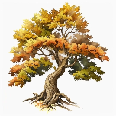 old maple tree, fall watercolor, clipart