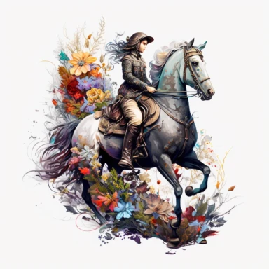 horse rider, flowers, clipart, very detailed, high resolution, white background