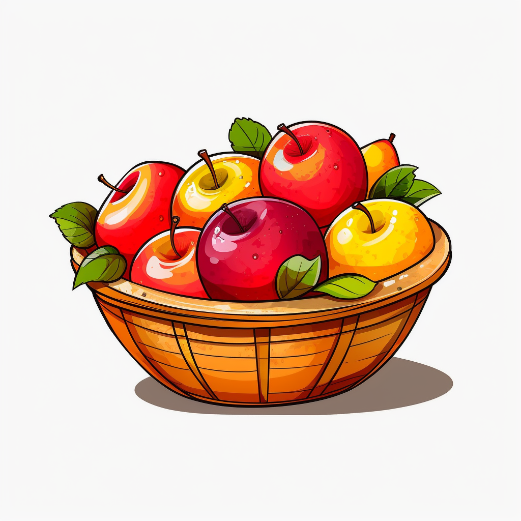 Apple With Fruit Basket, vector style Clipart, White Background ar 1:1 ...