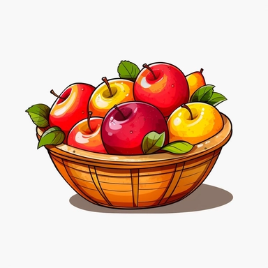 Apple With Fruit Basket, vector style Clipart, White Background ar 1:1