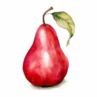 one pear watercolor clipart on a white background, in the style of hyperrealistic murals, silver and red, uhd image, light black and crimson, gray and crimson, no watermark, text, words, paintbrush, 300 DPI , typography, the images do not stick together, no text in the picture, there are no words in the tree ư