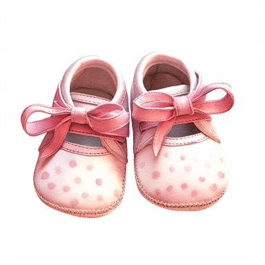 baby girl shoes watercolor illustration clipart, white background