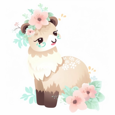 Cute Alpaca , Aquatic style, clipart, white background,