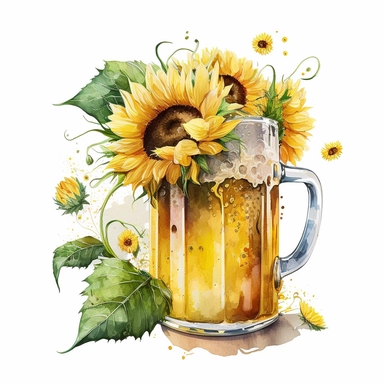 Fresh sunflowers watercolour clipart in a beer mug
