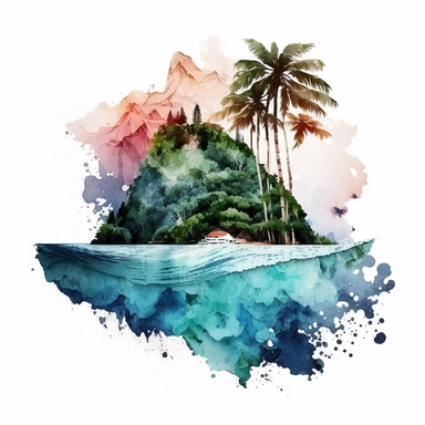 Watercolor Pastel Hawaii Clipart - watercolor surfing tropical island on white background