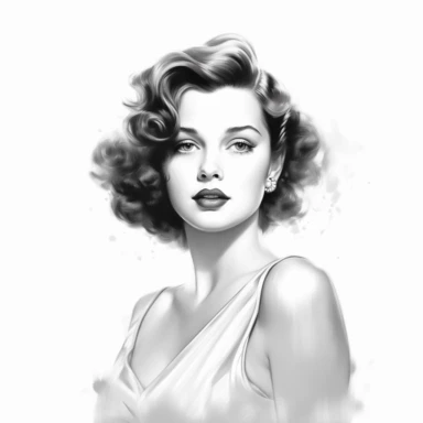 beautiful stunning pretty vintage old hollywood cinema girl, paint art style, clipart, white background, superrealistic, one of a kind