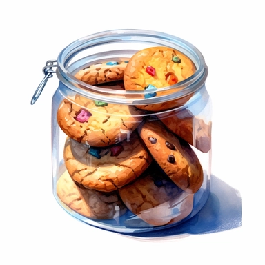 a single clipart image png graphic of a Hyper Realistic Watercolor Cookies in plastic gift Biscuits Sweets