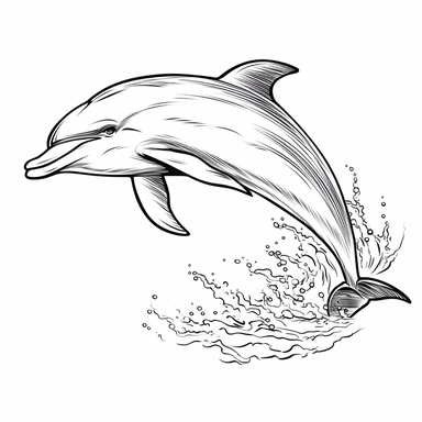 dolphin, b&w lineart, minimalist style, white background, full body, picture, coloring book style on white background, well composed, clean coloring book page, No dither, no gradient, strong outline, No fill, No solids, vector illustration, clipart, simple, cartoon –ar 9:11 –v 5