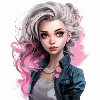 beautiful stunning pretty young woman monster high characters doll style, paint art style, clipart, white background, superrealistic, one of a kind