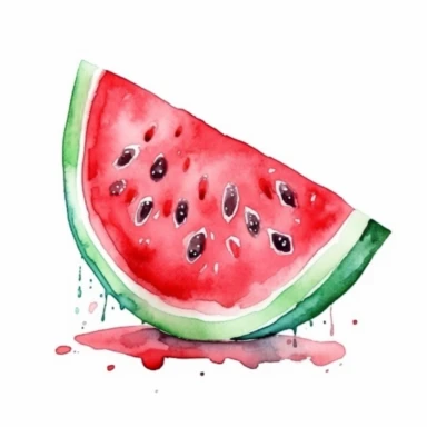 Watercolor A juicy watermelon slice with seeds clipart, Minimalist, bright colors, isolated white background, 8k