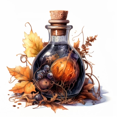 hyperrealistic high detailed dark academia fall potion, acryl watercolor clipart, white background