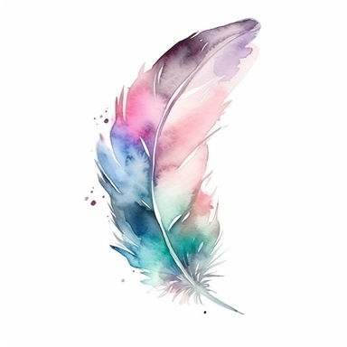 watercolor, single fluffy feather minimalist, bottom left-hand corner scroll ideal for wedding stationery, clipart