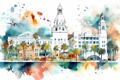 Watercolor, Florida US State clipart, hd, on a white background, spaced out