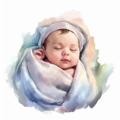 Watercolor cute new born baby on a cute blanket, clipart, singel clipart, High resolution, 8k