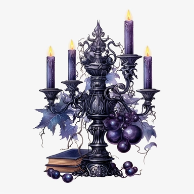 Watercolour dark fantasy black royal gothic deadly nightshade candelabra with deadly nightshade lantern and dark magic gothic books magnificent details PNG image,ultra highly detailed, 18k, sharp focus, bright photo with rich colours digitally enhanced, enhanced graphics, straight, sharp focus, bright lighting, intricate detailed png image ,high definition,300dpi,graphic clipart,computer graphics