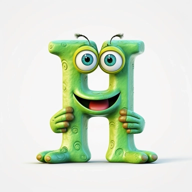 clipart style letter H, with arms, legs and friendly cute face for children