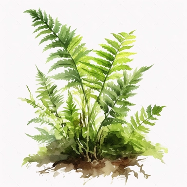 clipart of forest ferns, watercolor, white background, 8k
