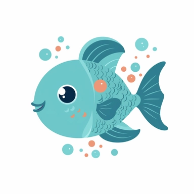 simple clipart, a fish, isolated white background, cute and simple illustration, with basic shapes and few details, for kids aged between 4 and 8 years